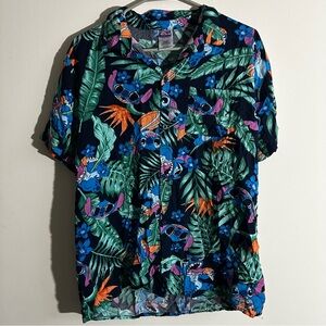 Disney Men's Stitch Tropical Print Shirt - Blue and Green
